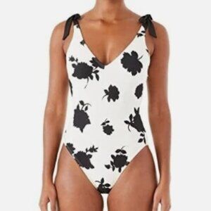 NWT! Kate Spade Ivory & Black Floral Shoulder Tie One Piece Swimsuit NEW!